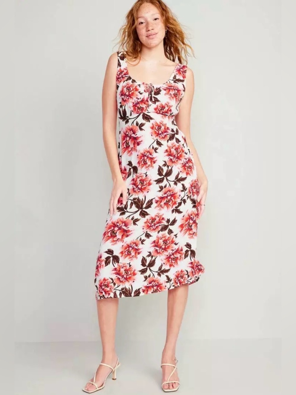 Old Navy Waist-Defined Crepe Midi Dress Women’s Size Large Floral Sleeveless
